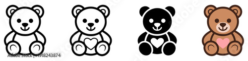 cute teddy bear love gift icon set
