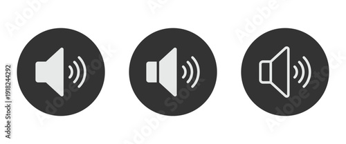Black and white audio volume speaker in circular frame for Media Players and Sound Control. Vector sign and symbol.