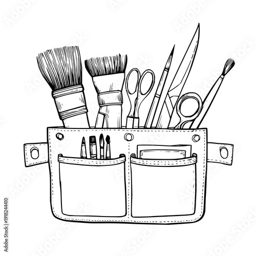 Painter Tools in Leather Pouch on White Background