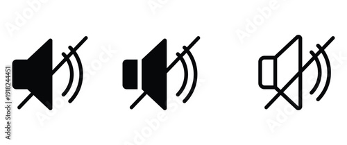 Silent mode icon in different style used to turn off audio on electronic devices like computers, TVs, and phones. Vector Mute icon.