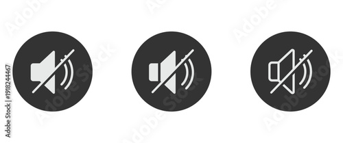 Silent mode icon in different style used to turn off audio on electronic devices like computers, TVs, and phones. Vector Mute icon.