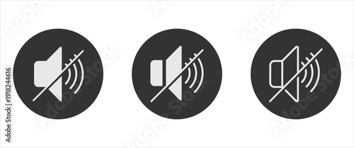 Mute volume button icon are used to silence audio output, disable microphones, sound turned off on videos, music players, or media apps. Vector illustration.