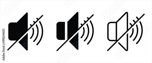 Mute volume button icon are used to silence audio output, disable microphones, sound turned off on videos, music players, or media apps. Vector illustration.