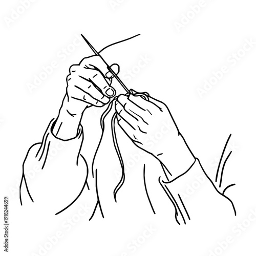 Hands Knitting with Yarn and Knitting Needles