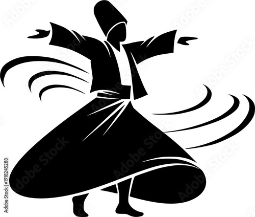 Minimalist vector illustration captures the essence of the Whirling Dervish, representing a spiritual journey toward divine love and inner peace.
