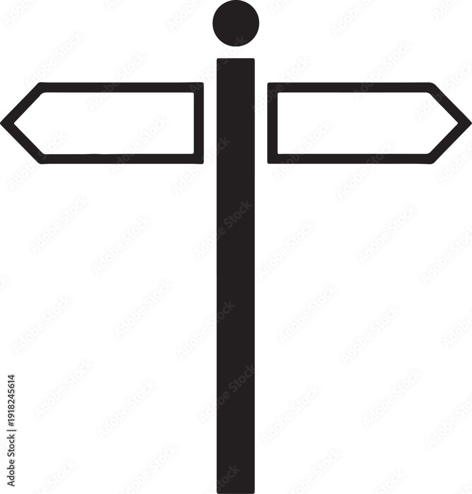 Obraz premium Black directional signpost with two blank arrow-shaped signs pointing left and right also transparent background