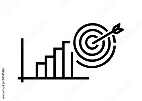 A graph and a target with an arrow hitting the bullseye Vector