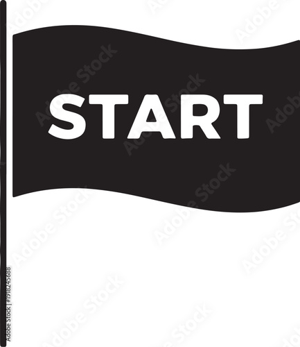 Black flag with white text S T A R T on a white background also transparent background start beginning