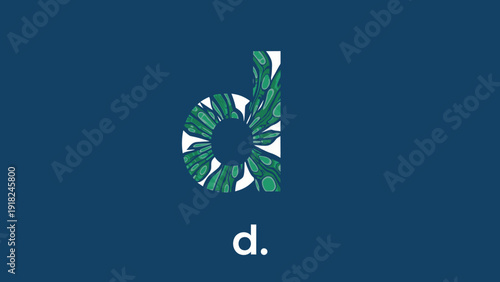 Letter d illustration with floral elements on blue background