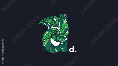 Abstract letter d logo design with green swirls against dark background