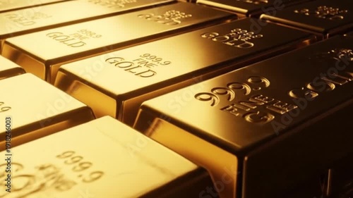 stacked gold bars, High-Angle Close-Up of 999.9 Fine Gold Bullion Bars Stack – Premium Wealth and Investment Concept
