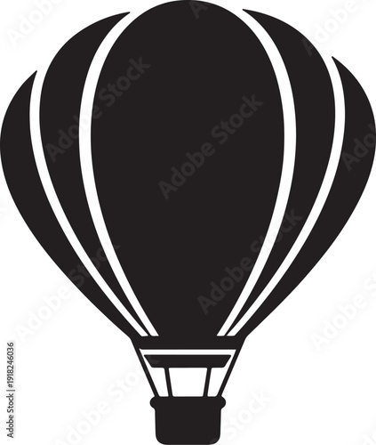 Black silhouette of a hot air balloon with a basket against a white background also transparent background 1