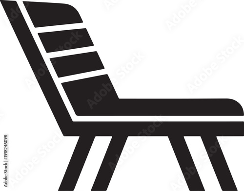 Black silhouette of a modern lounge chair with angled legs and segmented backrest also transparent background