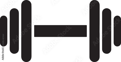 Black stylized dumbbell with rounded ends and square center bar on white background also transparent background