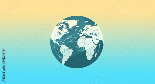 Teal globe with white continents on gradient background symbolizing global connection and travel