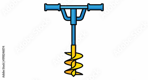Graphic illustration of a blue and yellow earth auger on a white background with a simple design.