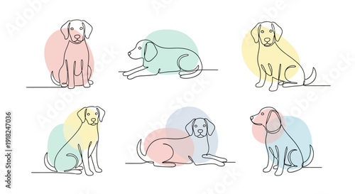 Colorful Hand Drawn Dog Illustrations Sitting.
