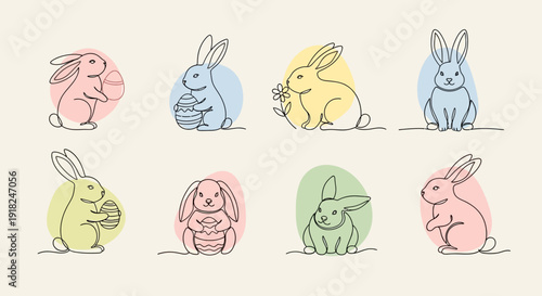 Colorful Hand Drawn Rabbits in Various Poses.