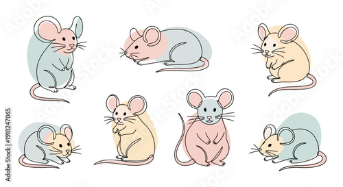 Colorful Mice Illustrations in Various Poses.
