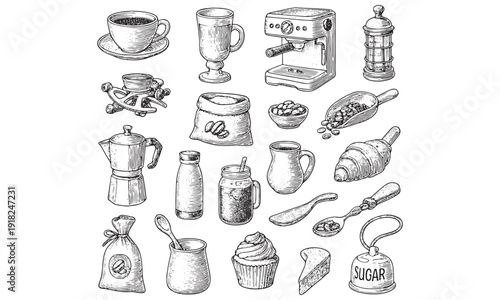 Coffee Shop Sketch Set Vector Art