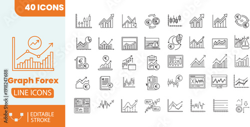 Graph forex line icons set. financial market chart business editable stroke