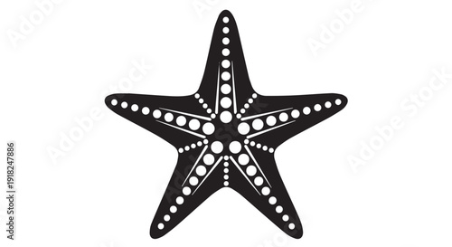 Black and white illustration of a starfish with dotted texture, isolated on a plain background for design use.