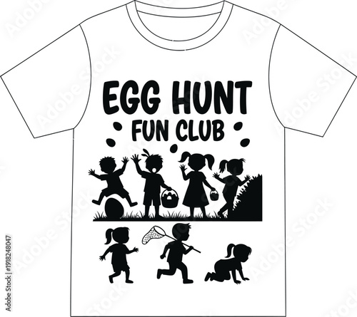 Fun kids on Easter egg hunt wearing t shirt