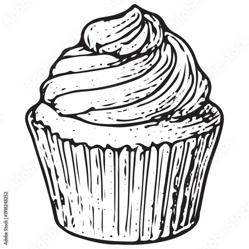 Cupcake with frosting sketch, sweet muffin illustration, bakery dessert vector