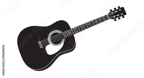 A black silhouette acoustic guitar on a Transparent Background, symbolizing music and creativity