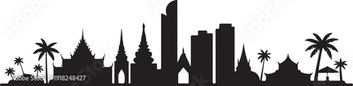 Phuket city skyline silhouette illustration with famous thai landmark building