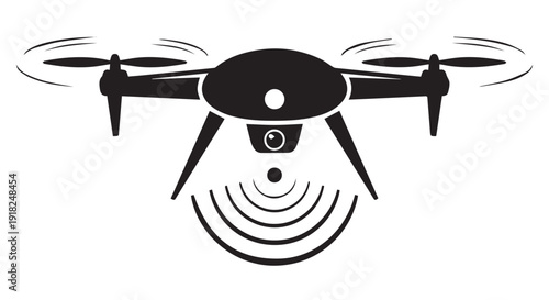 Black silhouette of a modern drone flying with motion lines on Transparent Background, illustrating technology and innovation in aerial photography and videography.