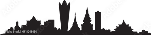 Phuket city skyline silhouette illustration with famous thai landmark building