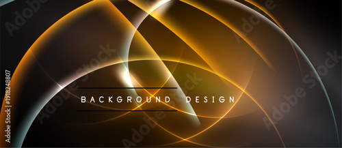 Abstract design features flowing golden lines, dark background. Elegant curves create dynamic visual impact, modern aesthetic.