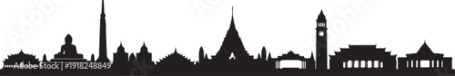 Phuket city skyline silhouette illustration with famous thai landmark building