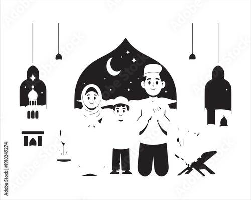 Muslim Family Celebrating Sacrifice Festival Vector