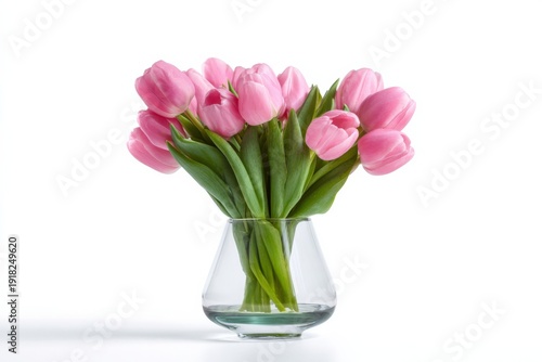 Wallpaper Mural Pink tulips in clear glass vase on white background Torontodigital.ca