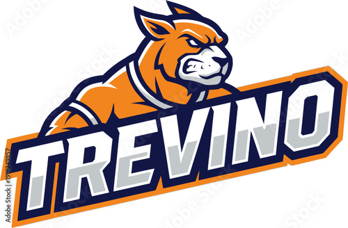 Trevino cartoon bull mascot logo design with orange and white colors.