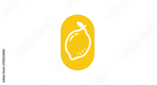 Minimalist yellow lemon fruit icon in oval shape on isolated white background.