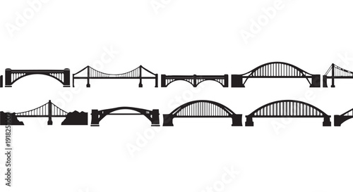 Collection of various bridge silhouettes in different architectural styles and designs on Transparent Background