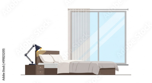 Modern Bedroom Interior Design with Bed and Window.