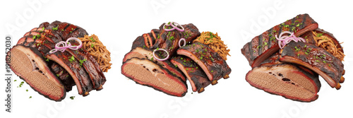 Photos Set of Smoked BBQ Beef Brisket and Pork Rib Platters transparent background, PNG