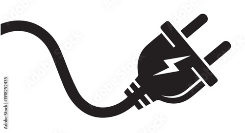 Electric plug with a lightning bolt symbol, representing energy and power supply, on a Transparent Background.