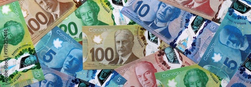 Photos Canadian dollar money bills pile on table