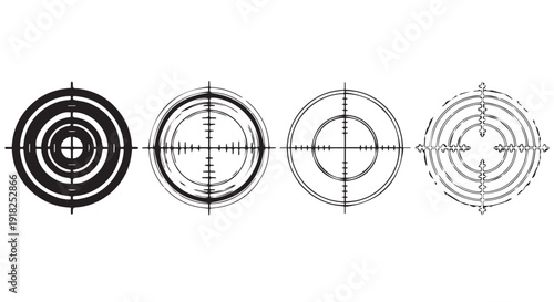 Four different scope target icons with crosshairs and concentric circles for aiming or targeting purposes in design projects.