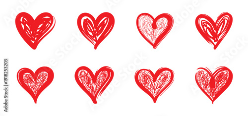 Charcoal hearts doodle set love pencil drawings icon