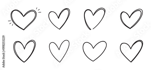 Charcoal hearts doodle set love pencil drawings icon