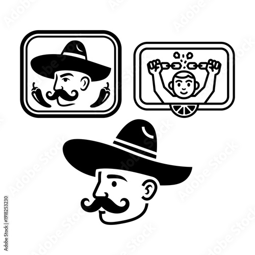 Cinco de Mayo mariachi guitarist cactus and dance couple icons set