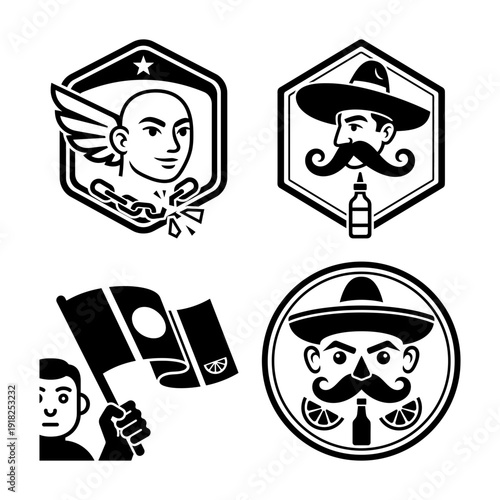 Cinco de Mayo folklorico dance and mariachi musician icons set