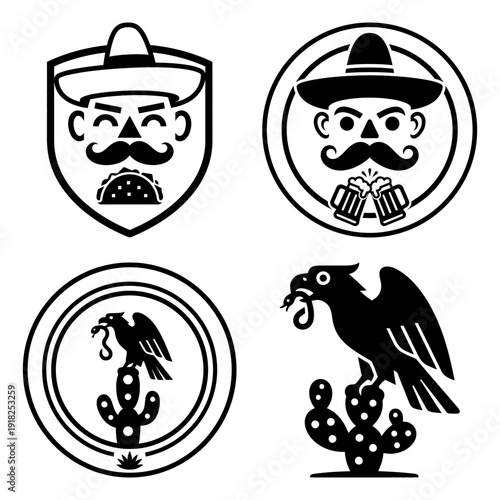 Cinco de Mayo sombrero mustache logo badge icon set