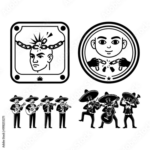 Cinco de Mayo tequila and Mexican flag celebration logo icon set